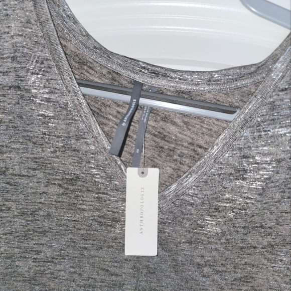 NWT ANTHROPOLOGIE Silver Black & Gray Shimmer Top Blouse Shirt Size XS - Picture 5 of 11